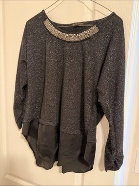Allison Woods Black Sparkle Embellished Hem Top